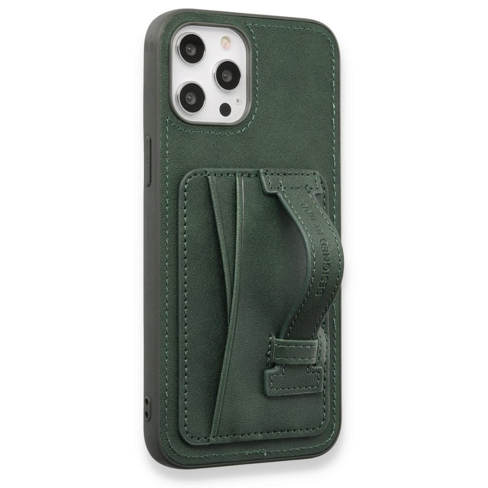 HDD iPhone 14 Pro Kılıf HD Deri Kartvizitli Kapak - Yeşil