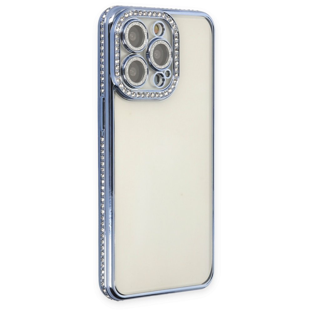 Newface iPhone 14 Pro Kılıf Joke Taşlı Silikon - Mavi