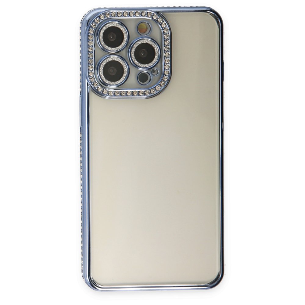 Newface iPhone 14 Pro Kılıf Joke Taşlı Silikon - Mavi