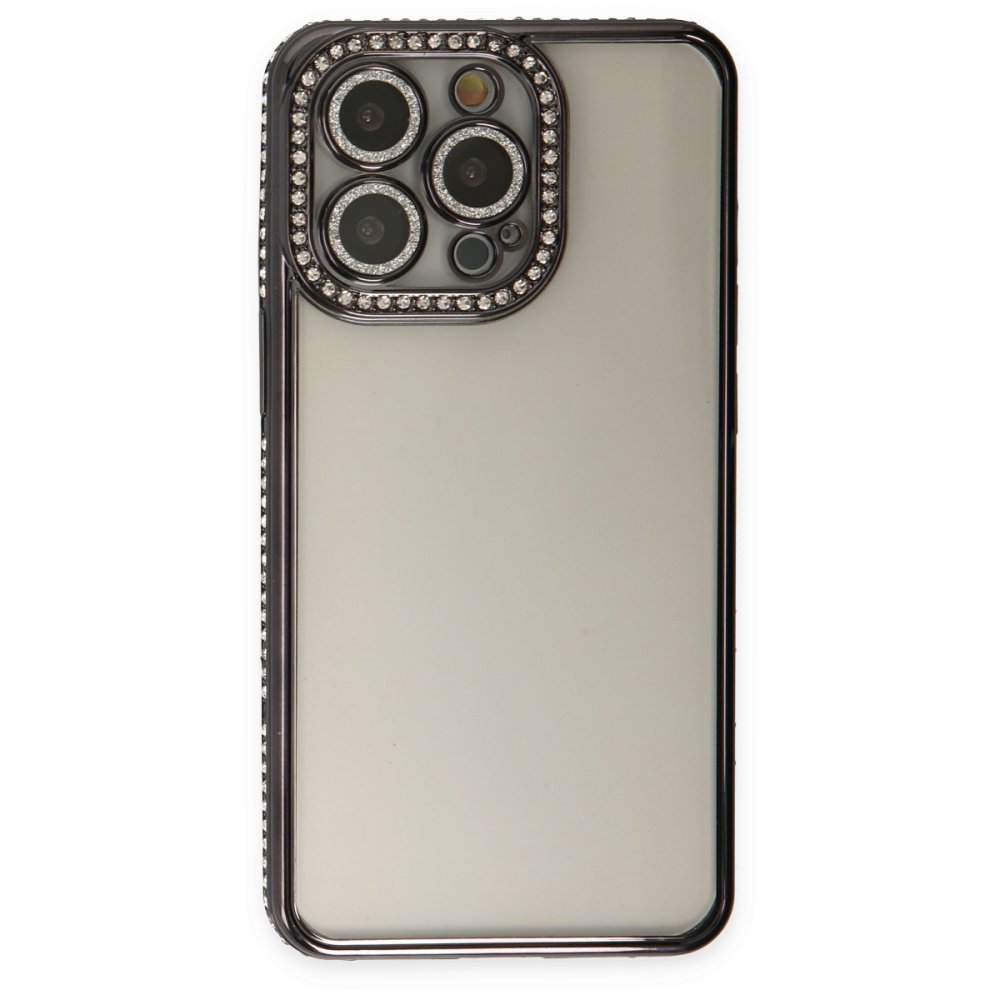 Newface iPhone 14 Pro Kılıf Joke Taşlı Silikon - Siyah