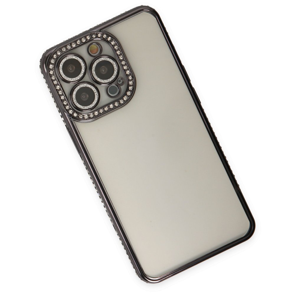 Newface iPhone 14 Pro Kılıf Joke Taşlı Silikon - Siyah