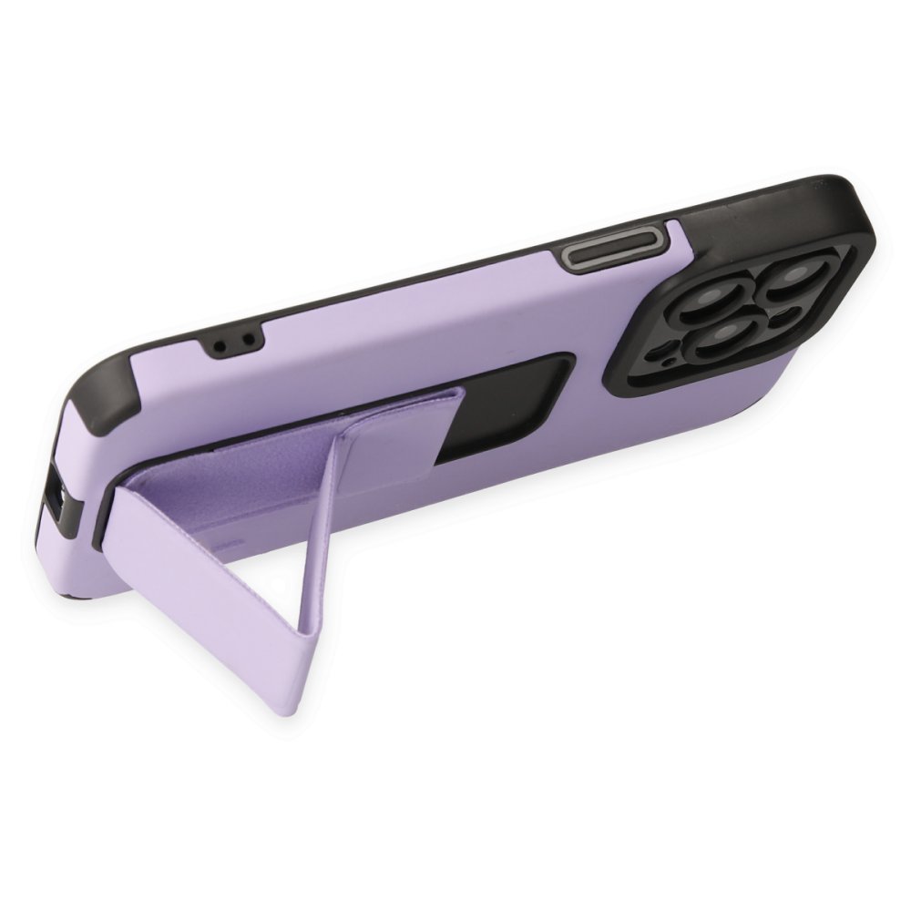 Newface iPhone 14 Pro Kılıf Mega Standlı Silikon - Lila
