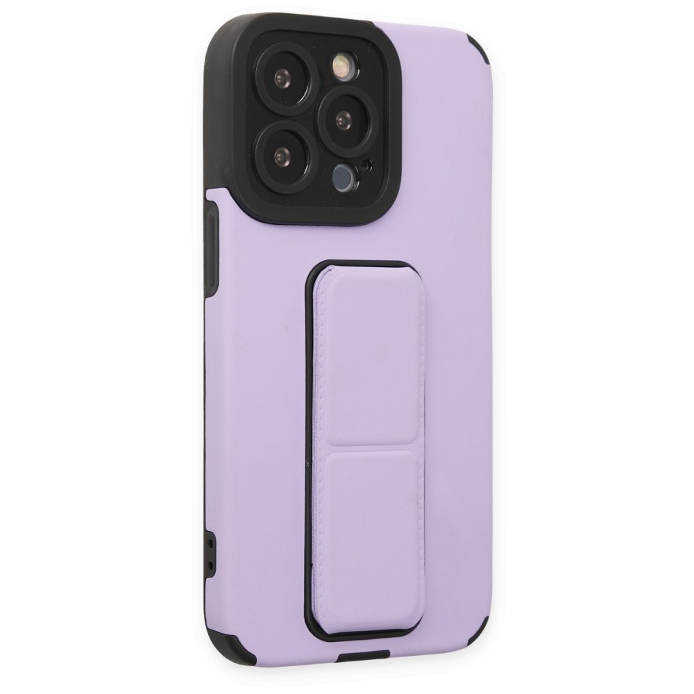 Newface iPhone 14 Pro Kılıf Mega Standlı Silikon - Lila
