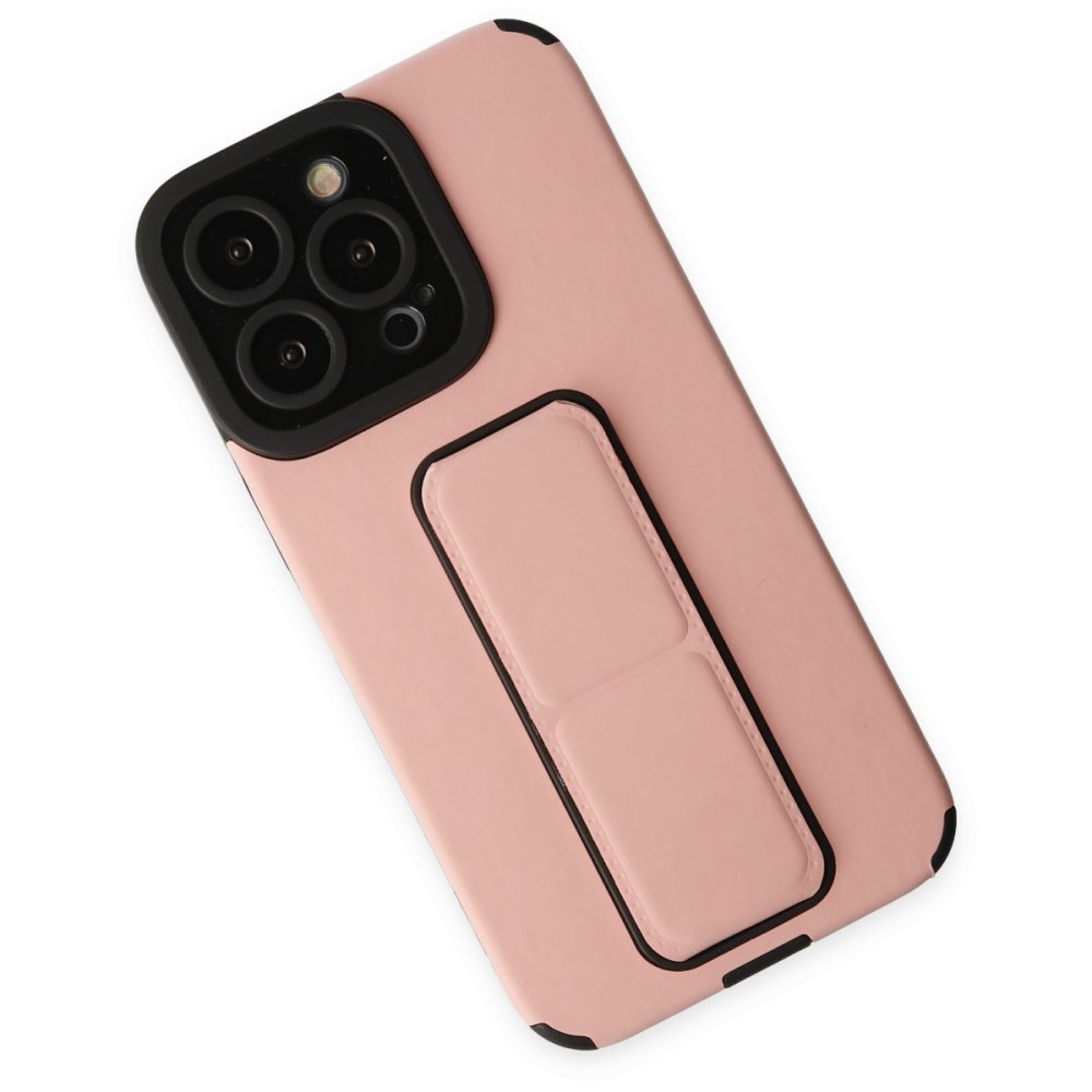 Newface iPhone 14 Pro Kılıf Mega Standlı Silikon - Pudra