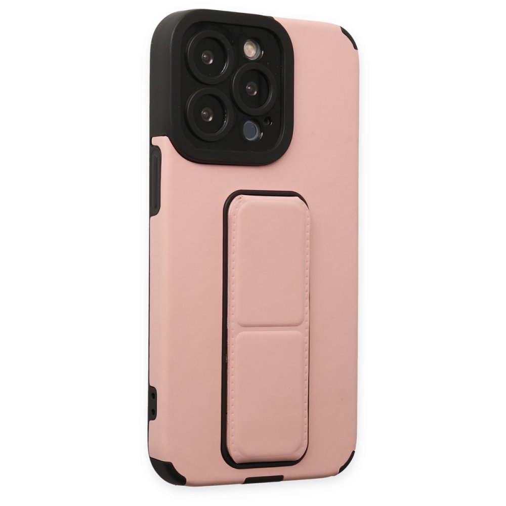 Newface iPhone 14 Pro Kılıf Mega Standlı Silikon - Pudra