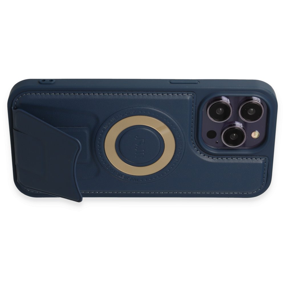 Newface iPhone 14 Pro Kılıf Merkür Magneticsafe Standlı Kapak - Lacivert
