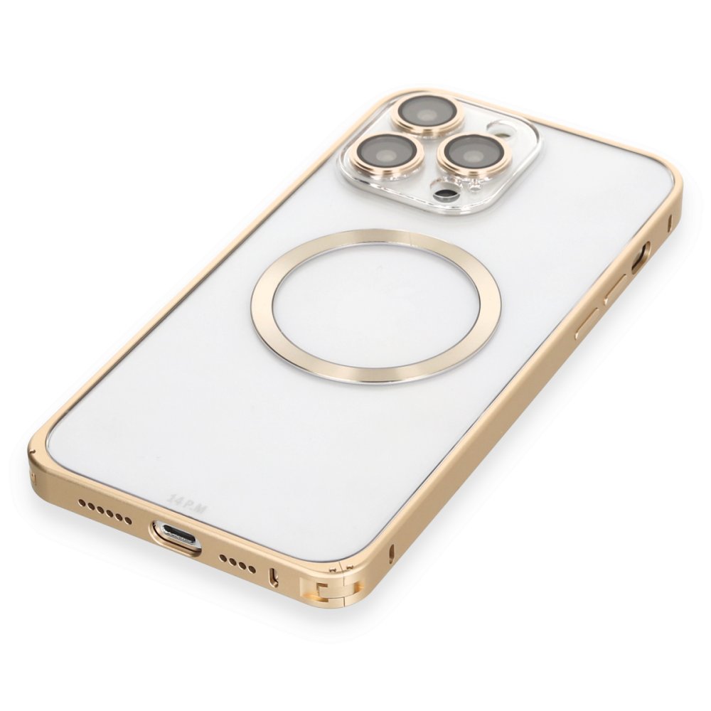 Joko iPhone 14 Pro Kılıf Metal Bumper Magneticsafe Kapak - Gold