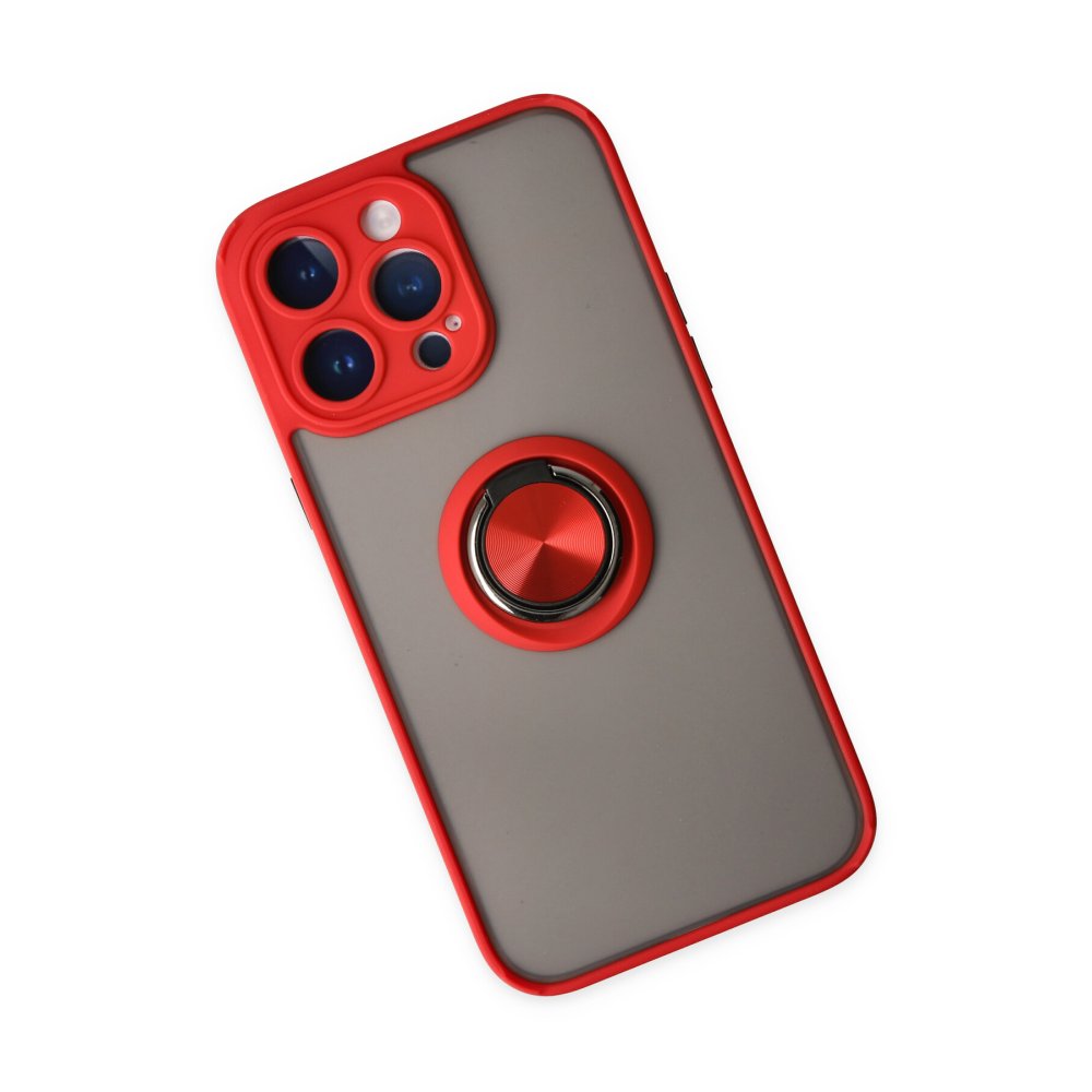 Newface iPhone 14 Pro Kılıf Montreal Yüzüklü Silikon Kapak - Kırmızı
