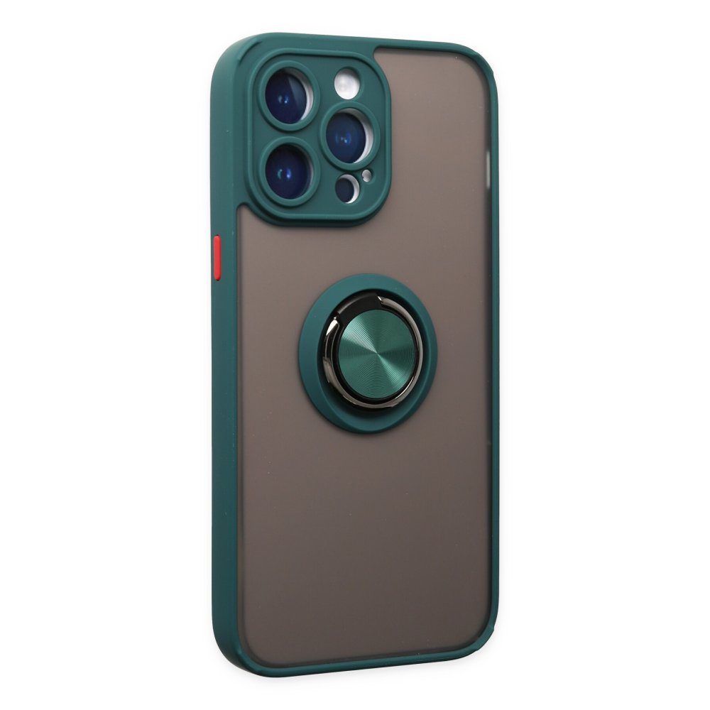 Newface iPhone 14 Pro Kılıf Montreal Yüzüklü Silikon Kapak - Yeşil
