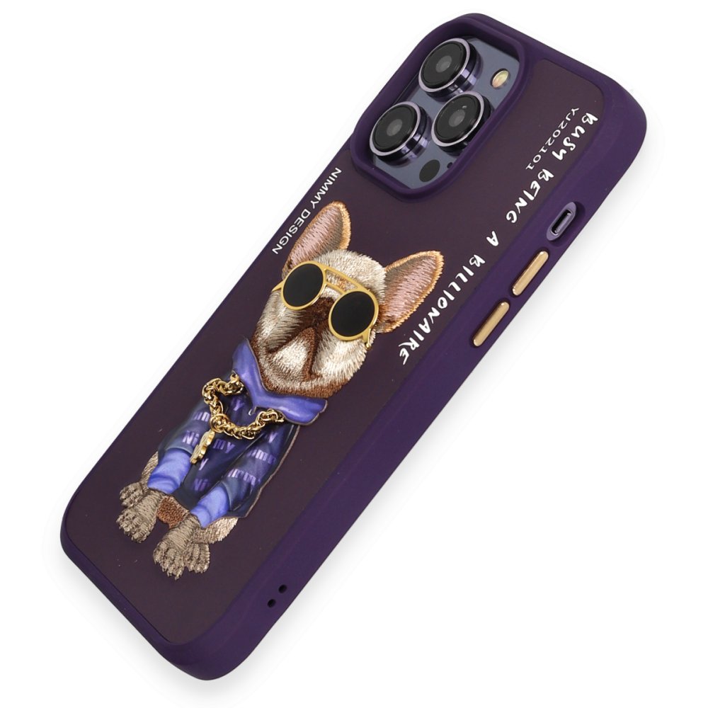 Newface iPhone 14 Pro Kılıf Nimmy Glass Desenli Kapak - Derin Mor