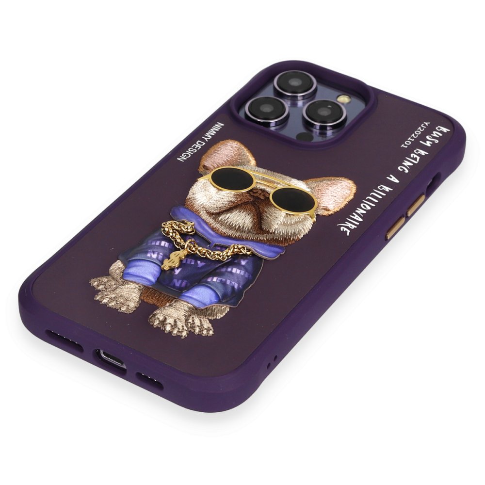 Newface iPhone 14 Pro Kılıf Nimmy Glass Desenli Kapak - Derin Mor