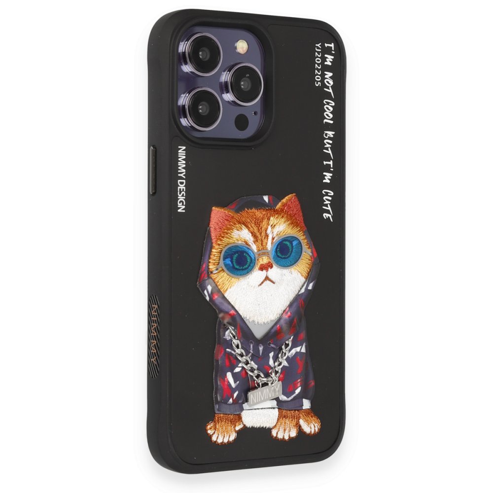 Newface iPhone 14 Pro Kılıf Nimmy Glass Desenli Kapak - Siyah
