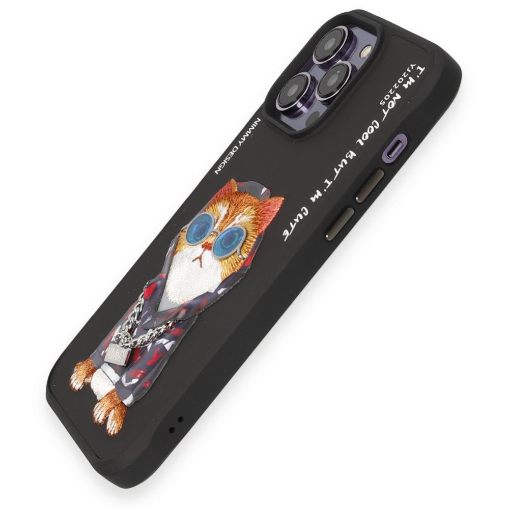 Newface iPhone 14 Pro Kılıf Nimmy Glass Desenli Kapak - Siyah