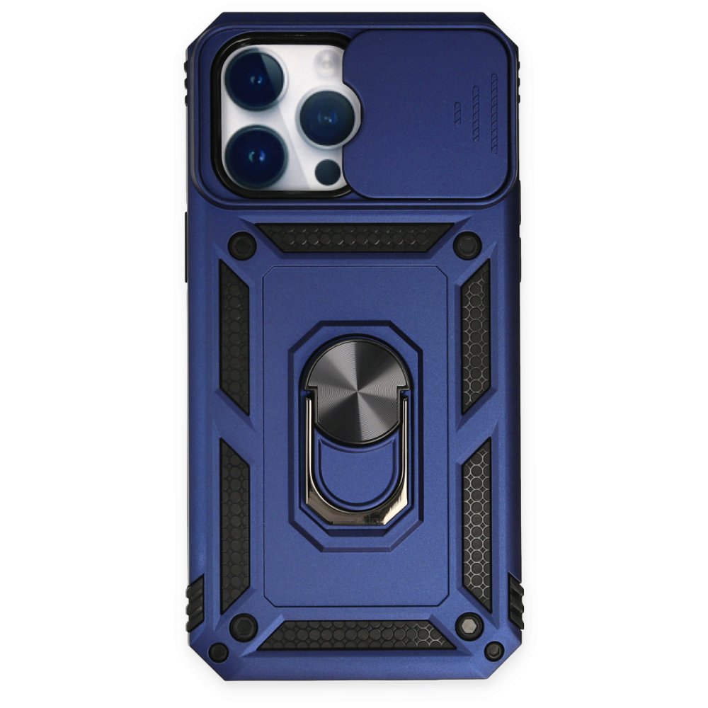 Newface iPhone 14 Pro Kılıf Pars Lens Yüzüklü Silikon - Lacivert