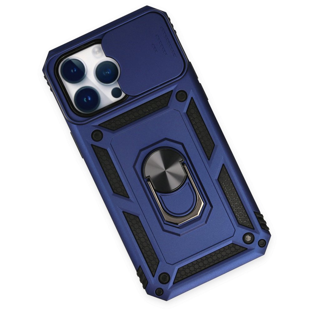 Newface iPhone 14 Pro Kılıf Pars Lens Yüzüklü Silikon - Lacivert