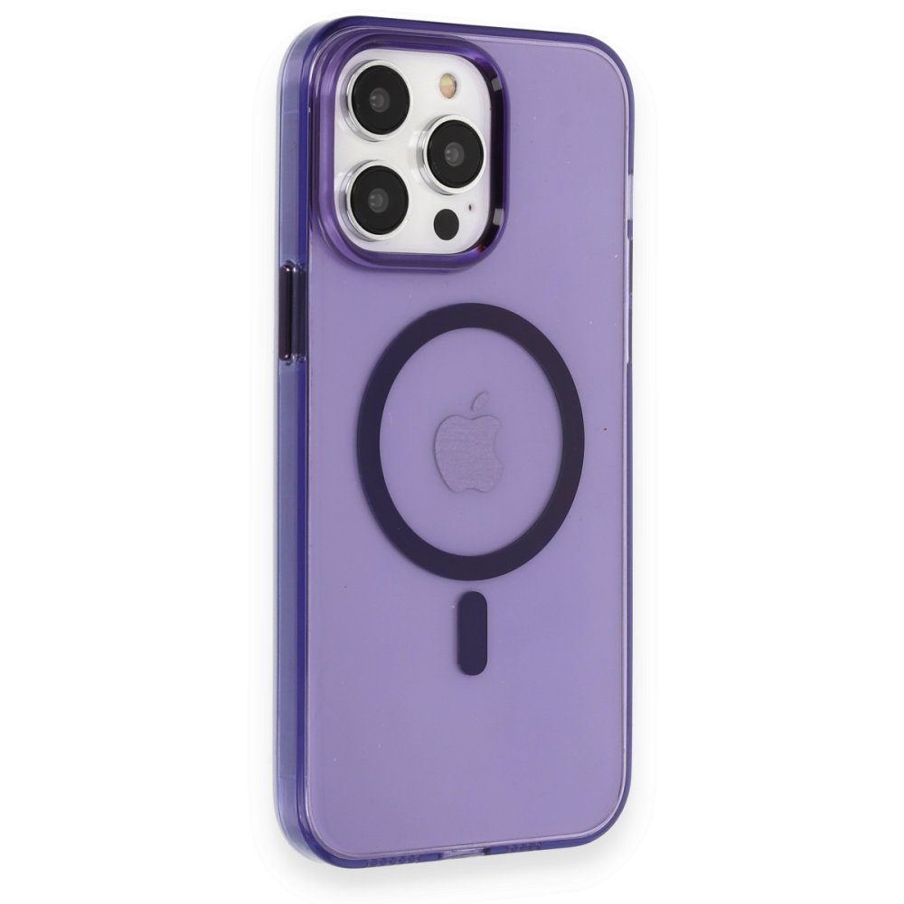 Newface iPhone 14 Pro Kılıf Tron Şeffaf Magsafe Kapak - Derin Mor