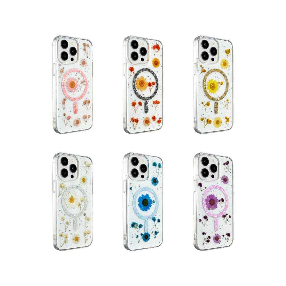 Newface iPhone 14 Pro Max Kılıf Daisy Simli Magsafe Kapak - Gümüş