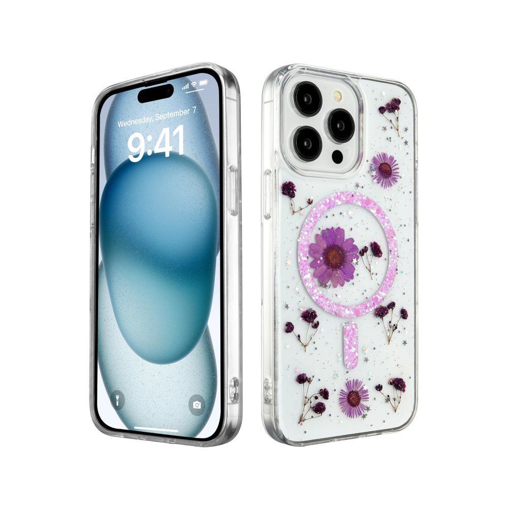 Newface iPhone 14 Pro Max Kılıf Daisy Simli Magsafe Kapak - Mor