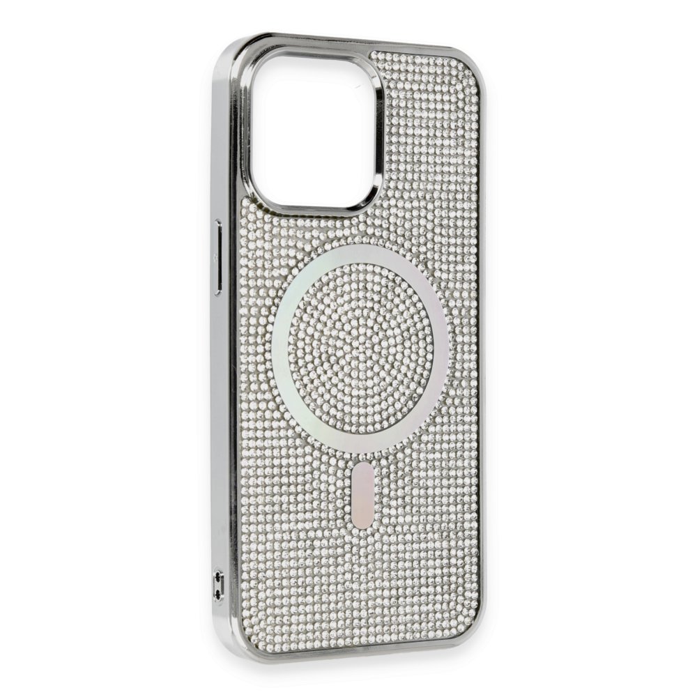 Newface iPhone 14 Pro Max Kılıf Diamond Magsafe Kapak - Gümüş