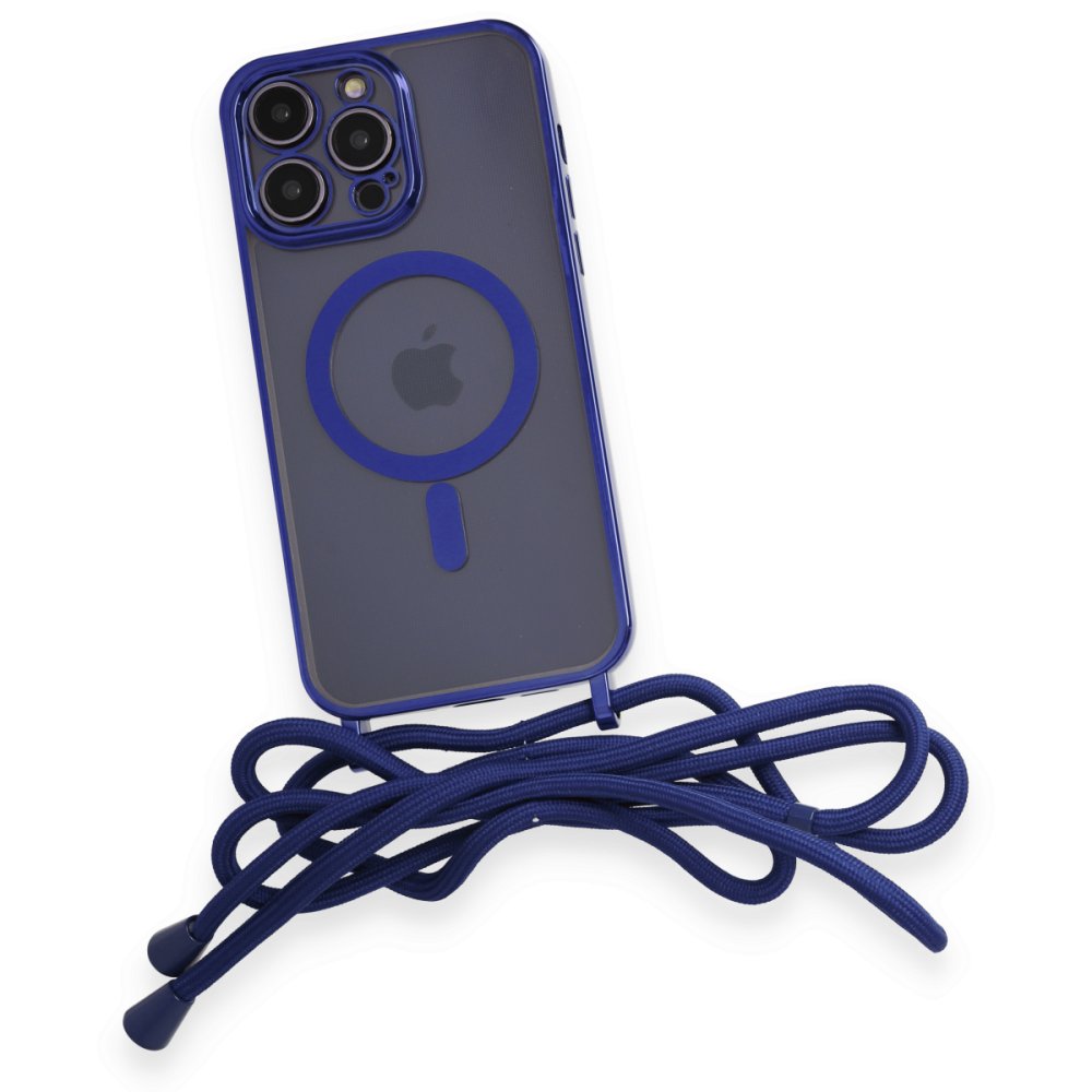 Newface iPhone 14 Pro Max Kılıf Divo Lazer Askılı Magsafe Kapak - Mavi