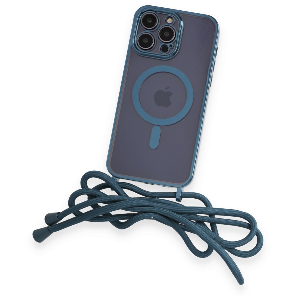 Newface iPhone 14 Pro Max Kılıf Divo Lazer Askılı Magsafe Kapak - Sierra Blue