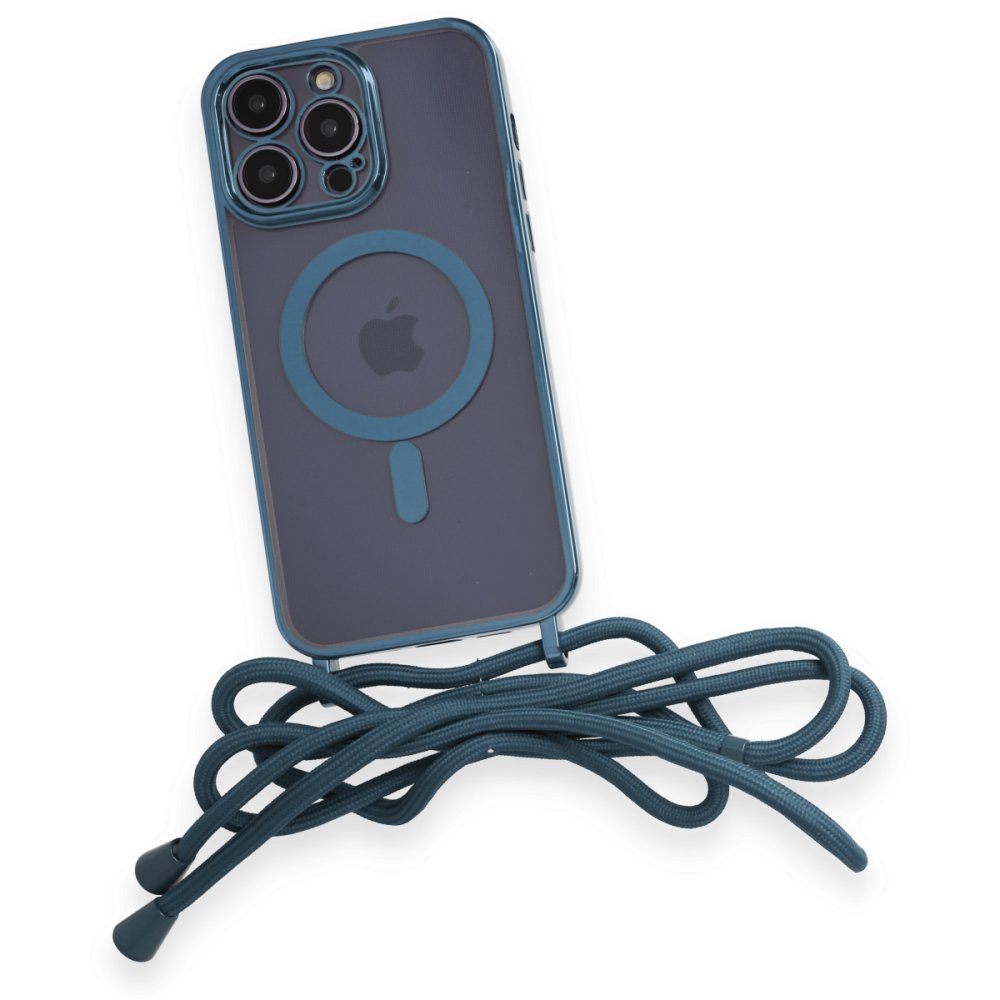 Newface iPhone 14 Pro Max Kılıf Divo Lazer Askılı Magsafe Kapak - Sierra Blue