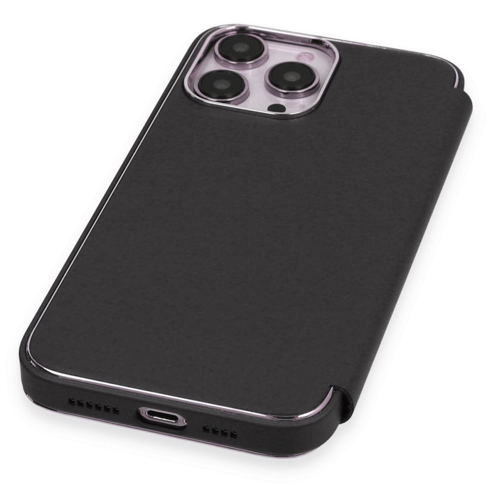 Newface iPhone 14 Pro Max Kılıf Dolpin Kapaklı - Siyah