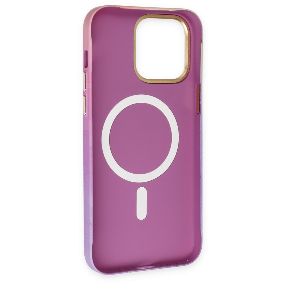 Newface iPhone 14 Pro Max Kılıf Fosforlu Metal Slim Magneticsafe Kapak - Mor