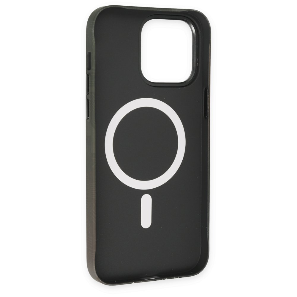 Newface iPhone 14 Pro Max Kılıf Fosforlu Metal Slim Magneticsafe Kapak - Siyah