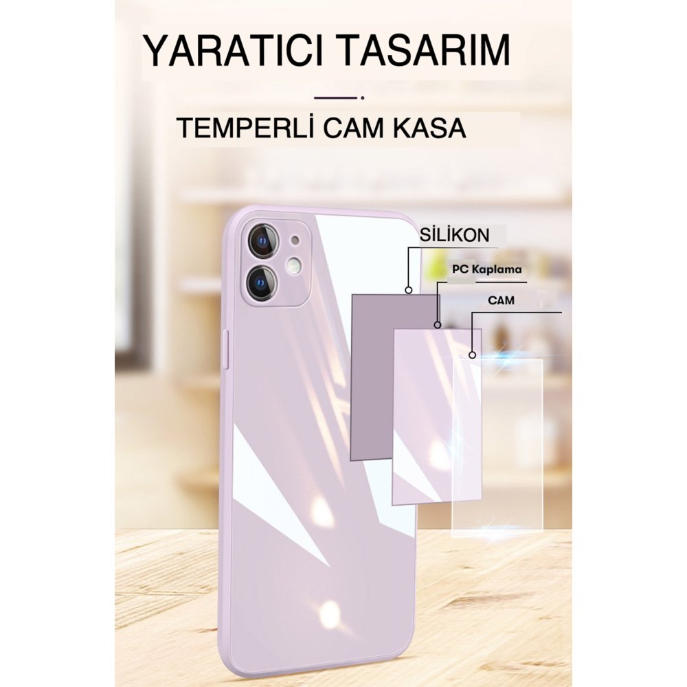 Newface iPhone 14 Pro Max Kılıf Glass Kapak - Mavi