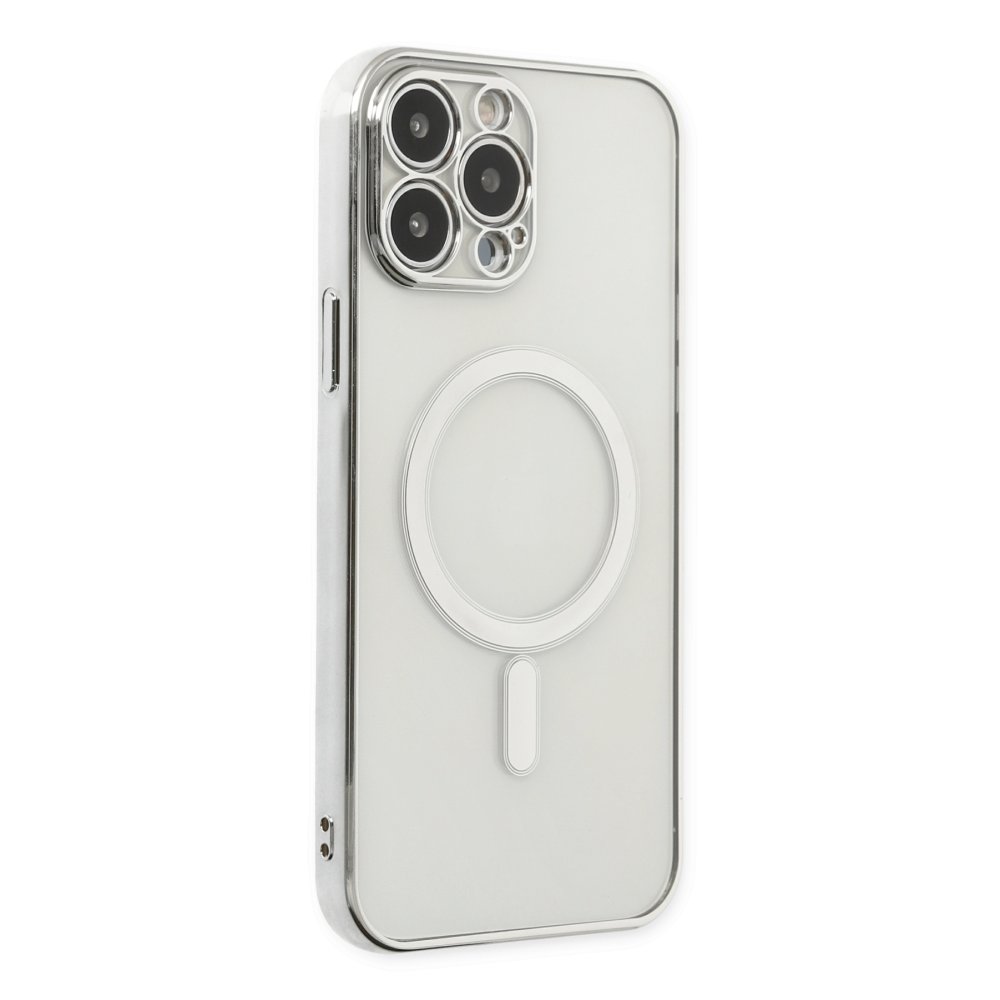 Newface iPhone 14 Pro Max Kılıf Magneticsafe Lazer Silikon - Gümüş