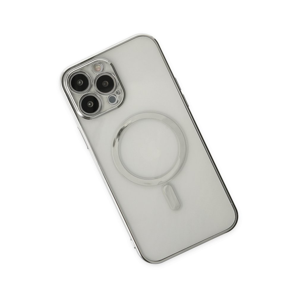 Newface iPhone 14 Pro Max Kılıf Magneticsafe Lazer Silikon - Gümüş
