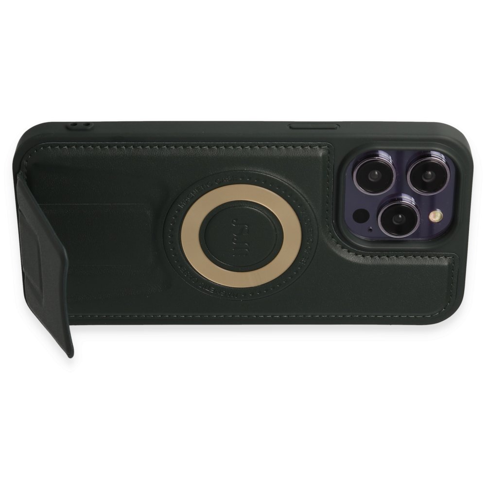 Newface iPhone 14 Pro Max Kılıf Merkür Magneticsafe Standlı Kapak - Koyu Yeşil