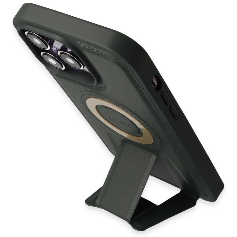 Newface iPhone 14 Pro Max Kılıf Merkür Magneticsafe Standlı Kapak - Koyu Yeşil