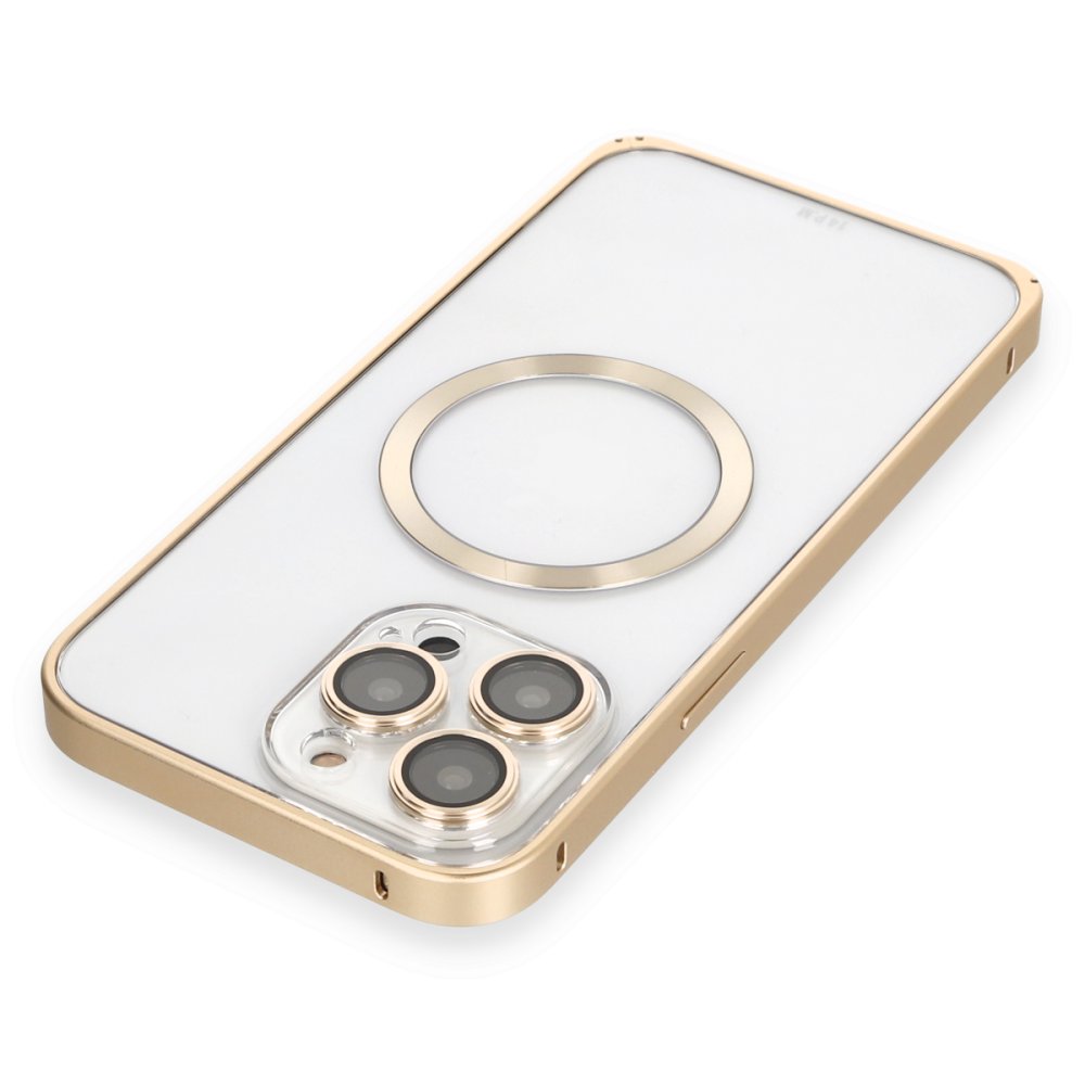 Joko iPhone 14 Pro Max Kılıf Metal Bumper Magneticsafe Kapak - Gold