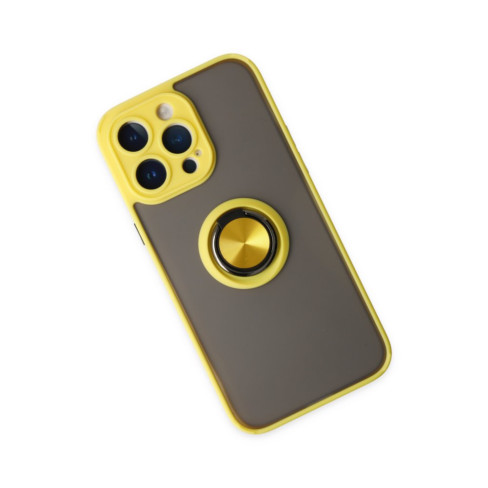 Newface iPhone 14 Pro Max Kılıf Montreal Yüzüklü Silikon Kapak - Sarı