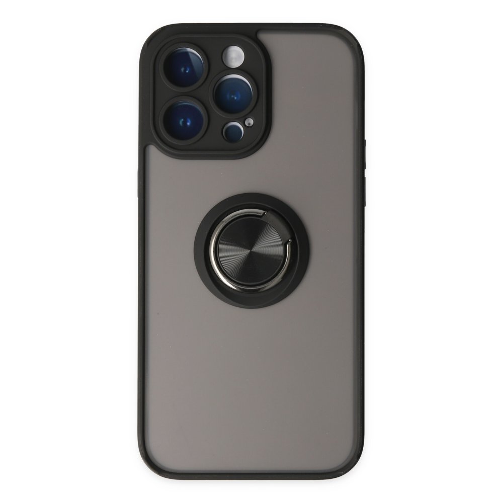 Newface iPhone 14 Pro Max Kılıf Montreal Yüzüklü Silikon Kapak - Siyah