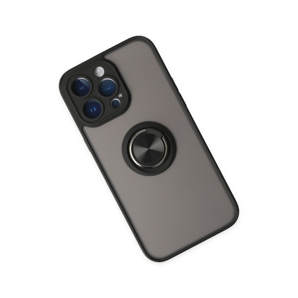 Newface iPhone 14 Pro Max Kılıf Montreal Yüzüklü Silikon Kapak - Siyah