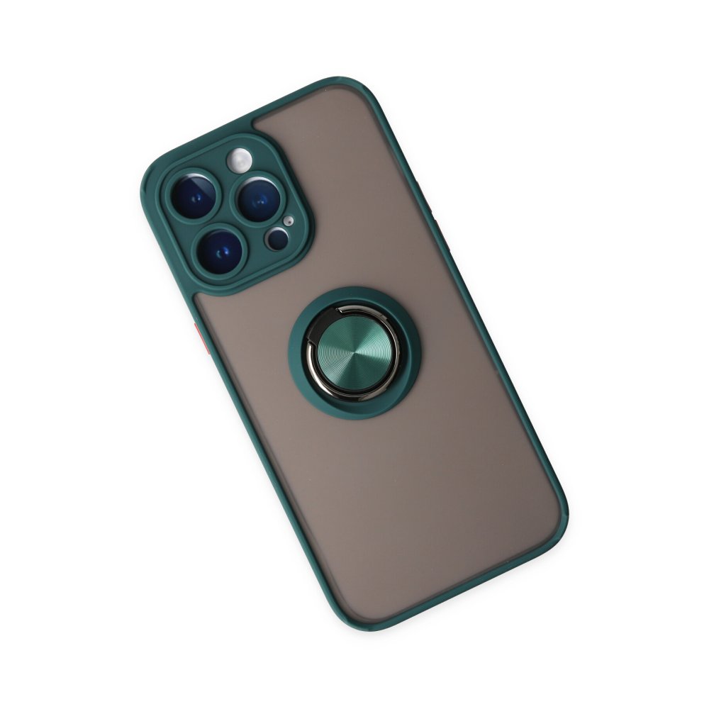 Newface iPhone 14 Pro Max Kılıf Montreal Yüzüklü Silikon Kapak - Yeşil