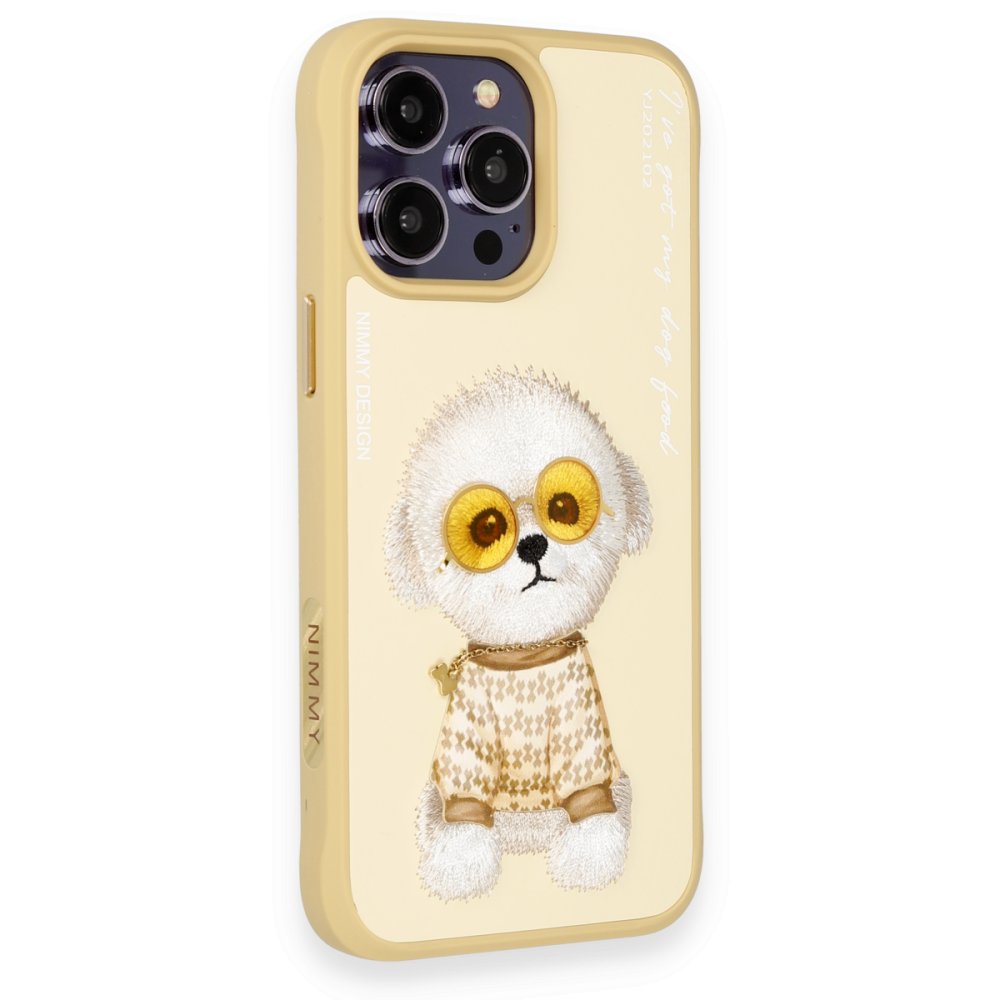 Newface iPhone 14 Pro Max Kılıf Nimmy Glass Desenli Kapak - Gold