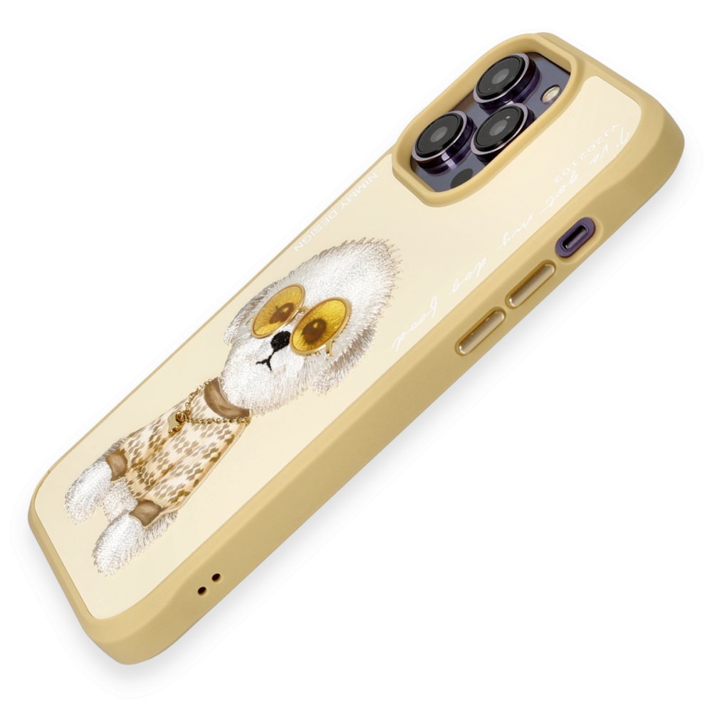 Newface iPhone 14 Pro Max Kılıf Nimmy Glass Desenli Kapak - Gold