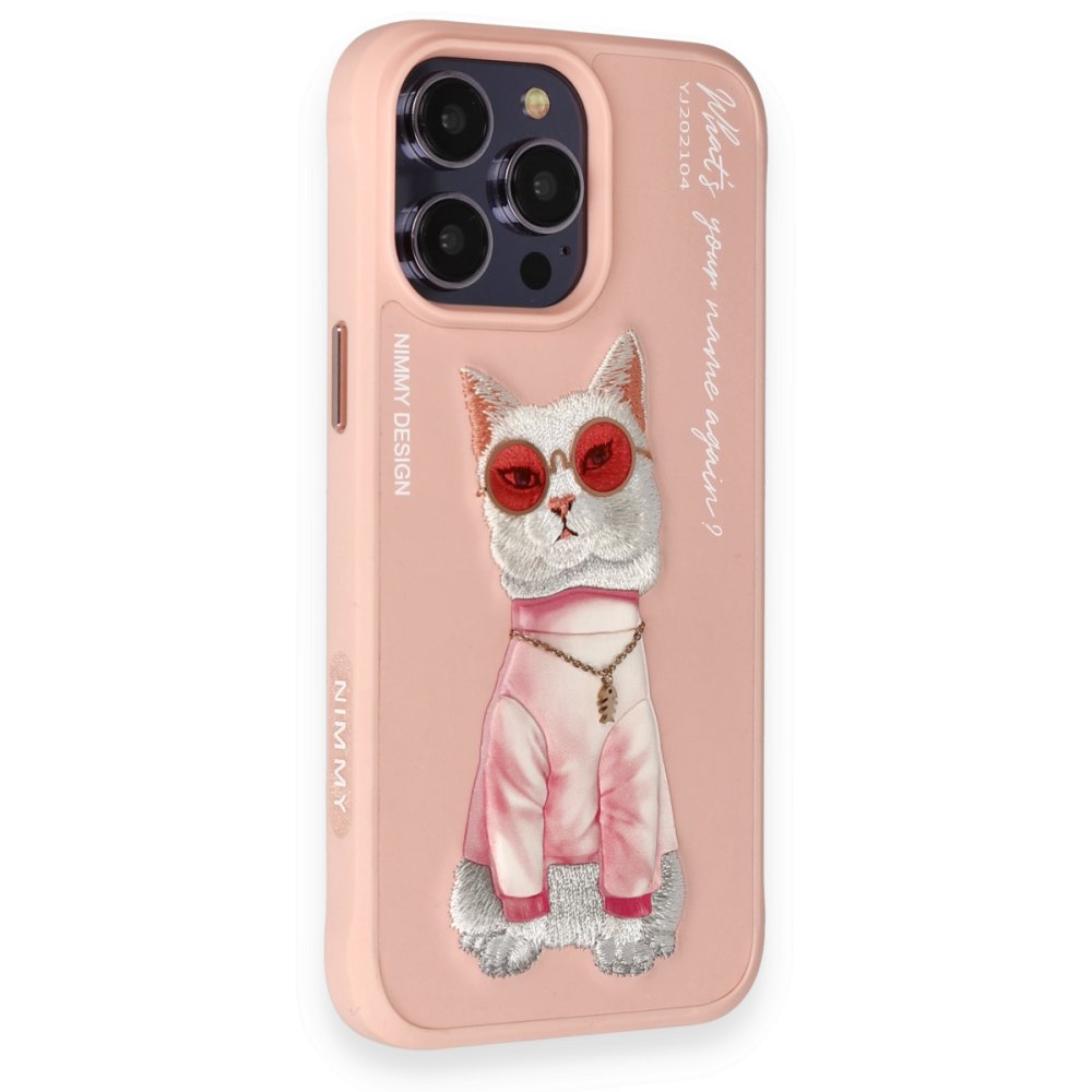 Newface iPhone 14 Pro Max Kılıf Nimmy Glass Desenli Kapak - Pembe