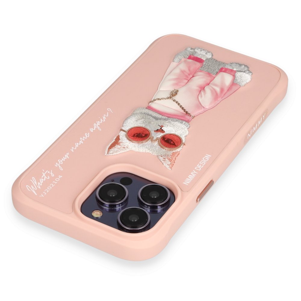 Newface iPhone 14 Pro Max Kılıf Nimmy Glass Desenli Kapak - Pembe