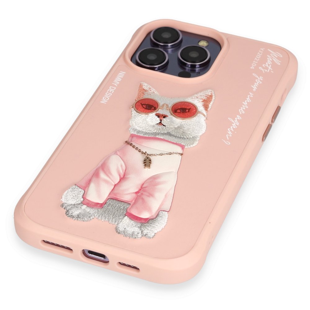 Newface iPhone 14 Pro Max Kılıf Nimmy Glass Desenli Kapak - Pembe