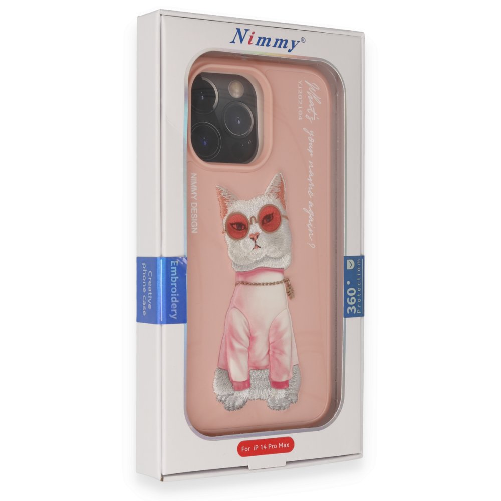 Newface iPhone 14 Pro Max Kılıf Nimmy Glass Desenli Kapak - Pembe