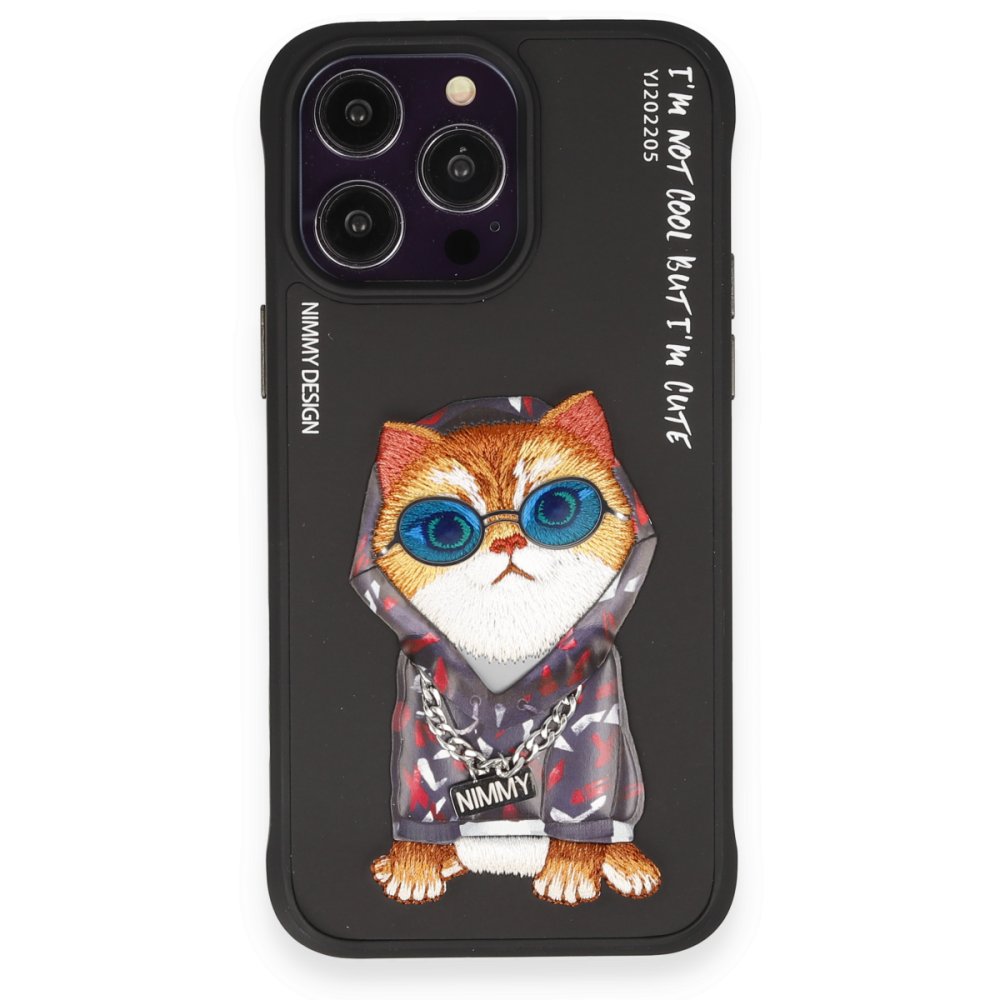 Newface iPhone 14 Pro Max Kılıf Nimmy Glass Desenli Kapak - Siyah