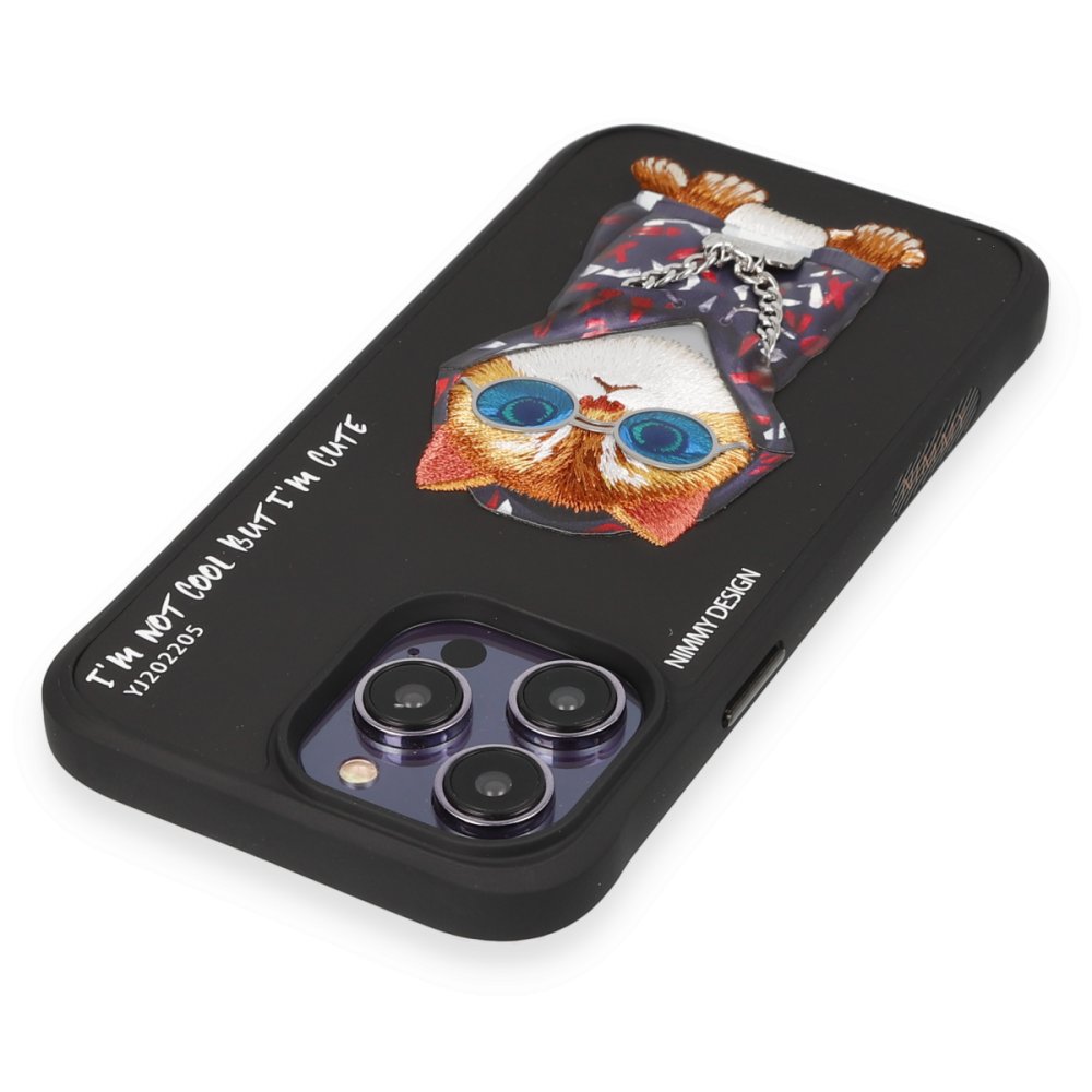 Newface iPhone 14 Pro Max Kılıf Nimmy Glass Desenli Kapak - Siyah