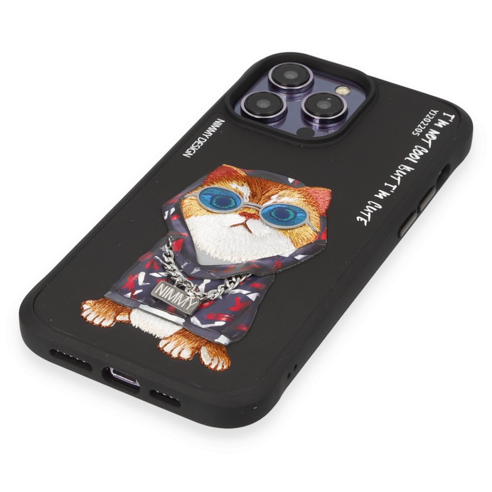 Newface iPhone 14 Pro Max Kılıf Nimmy Glass Desenli Kapak - Siyah