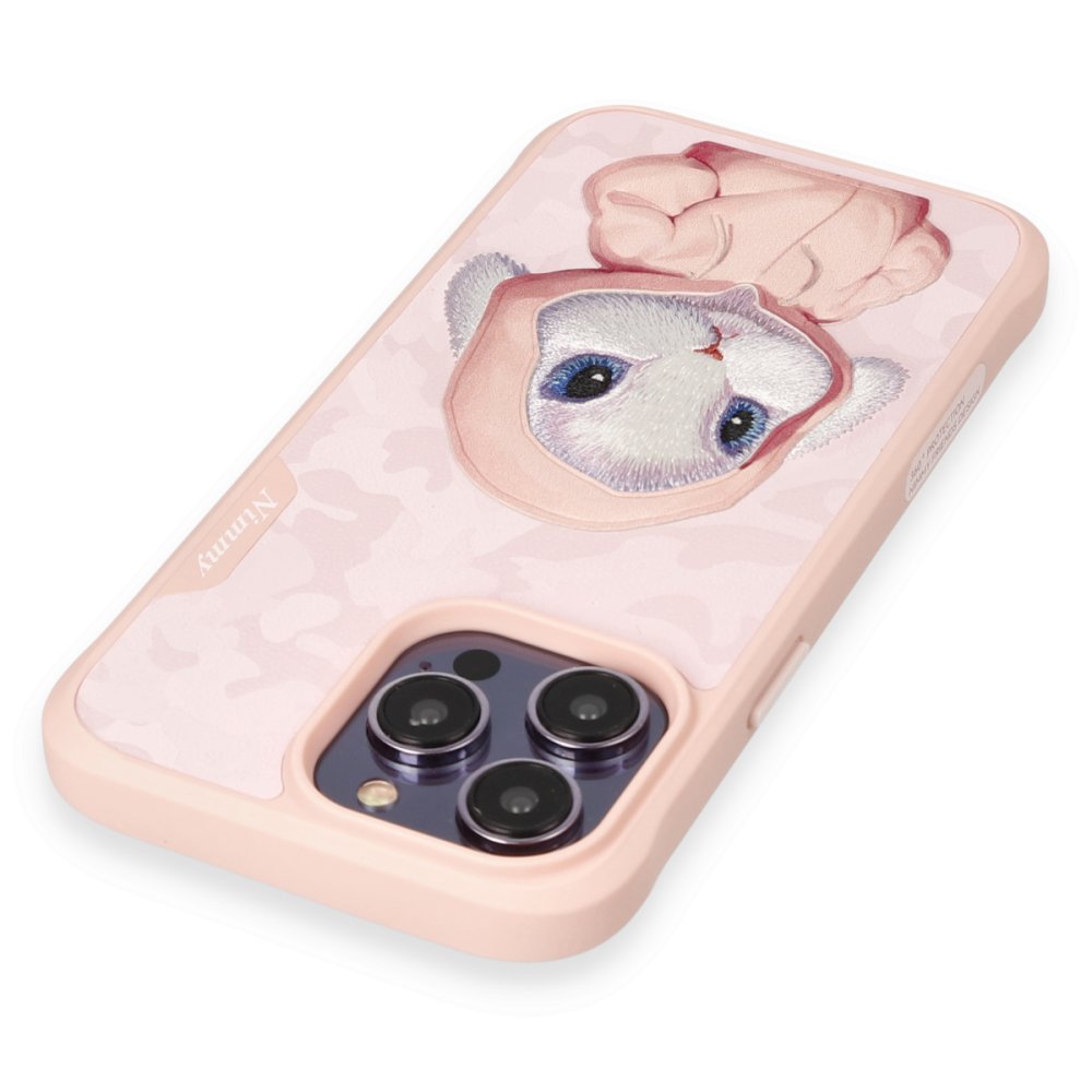 Newface iPhone 14 Pro Max Kılıf Nimmy Nakış Desenli Kapak - Pembe