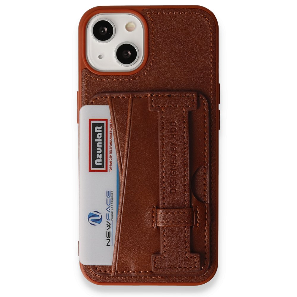 HDD iPhone 15 Kılıf HD Deri Kartvizitli Kapak - Kahverengi